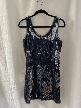 party dress, glitter, sequin blue-silver reversible